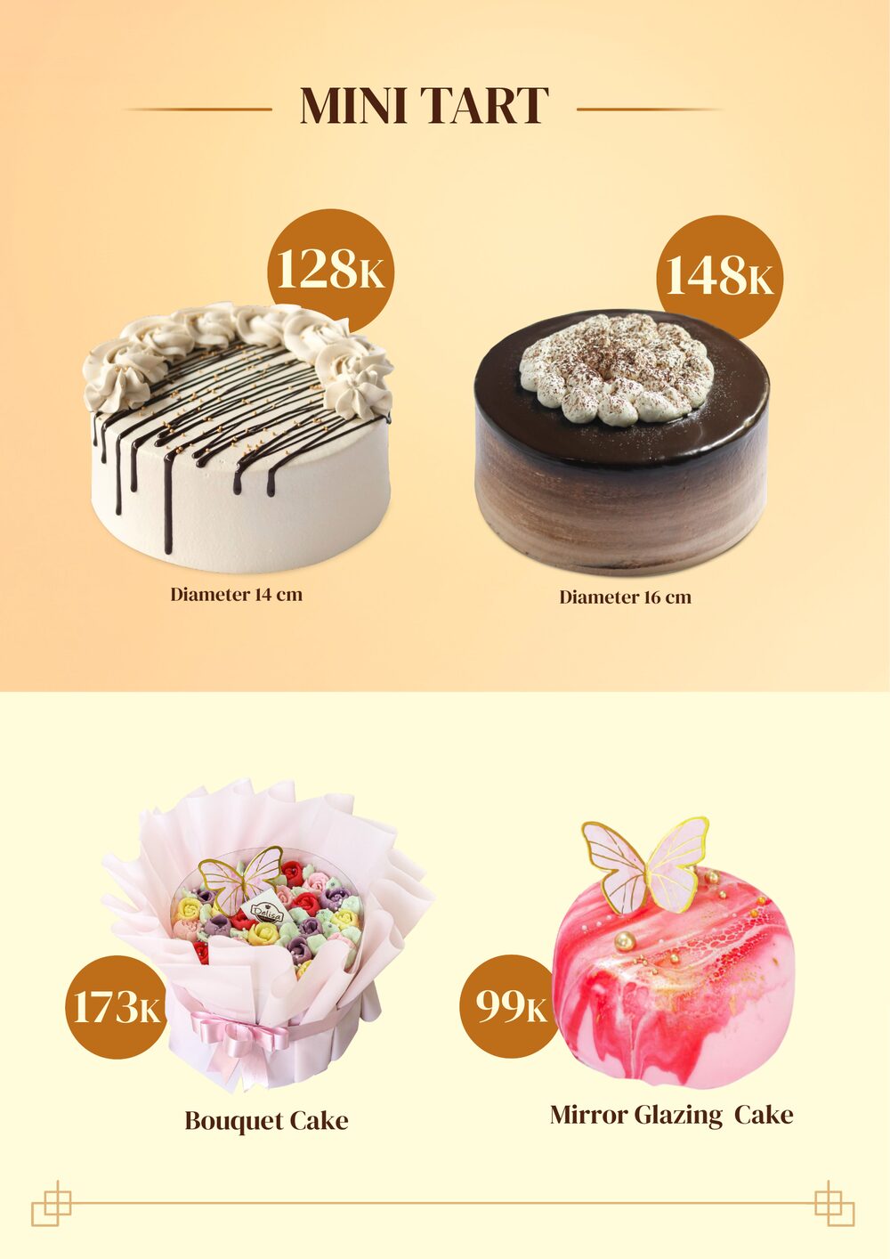 Mini Tart, Bouquet Cake, Mirror Glazing Cake